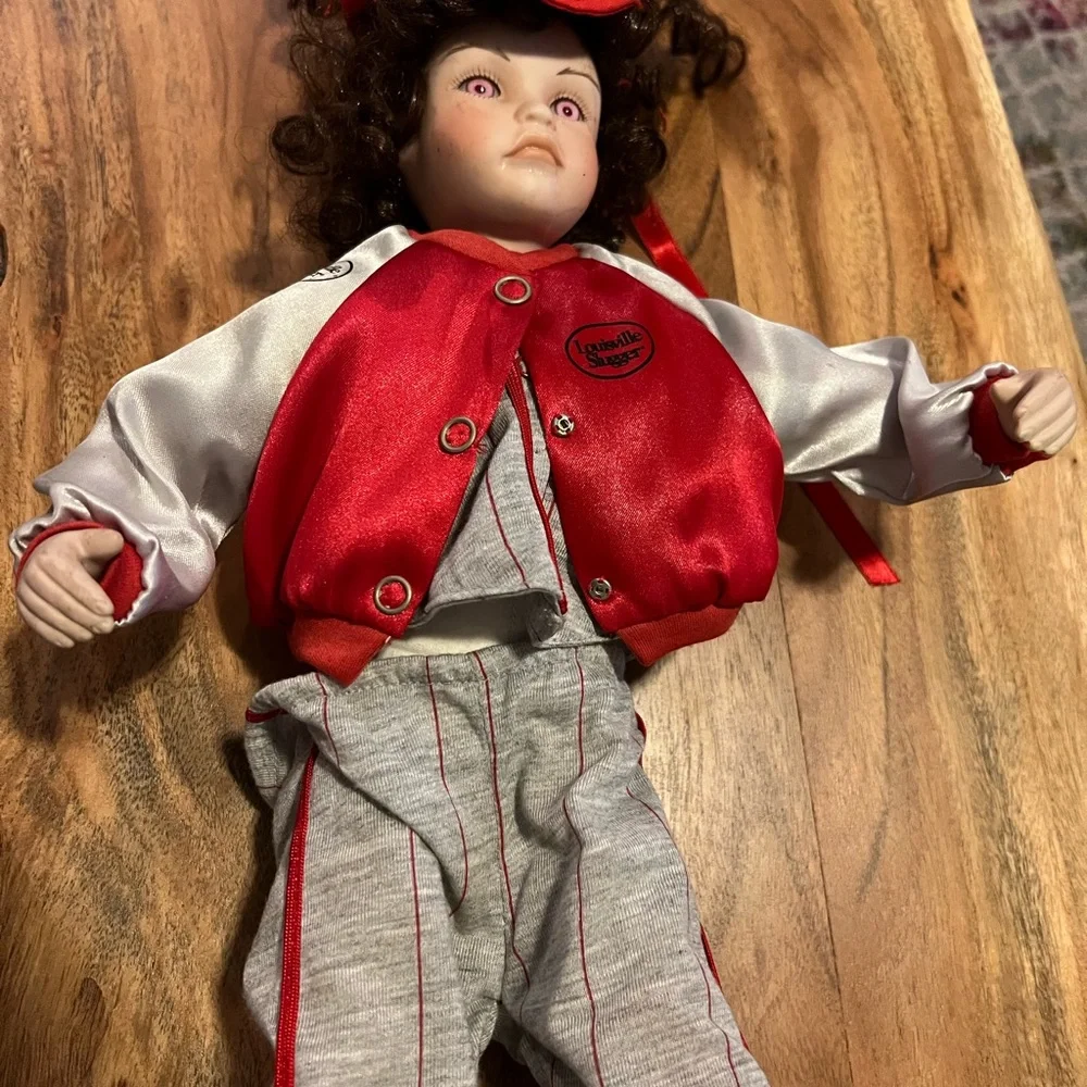 Louisville‎ Slugger Porcelain Doll Baseball Player Varsity Jacket Pinstripes 15